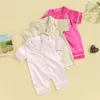 Urodzona Baby Girls Boys Falowe Zwiedź za snem Kids Letni kombinezon Pajama Krótki rękaw Lapel Solid Kolor Button Up Nightgown Robe 240418