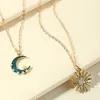 Choker Hippie Vintage Double Necklace Pearl Sun Moon For Women Pendant Chains Jewelry Indie Aesthetic