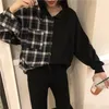 Women's Blouses Korean Fashion Patchwork Design Plaid Oversized Shirts Women Y2k Harajuku Streetwear Girls' Button Up Long Shirt Wholesale