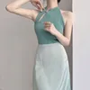 Kvinnors tankar Kvinnor Neckhalter Top Solid Color Chinese Knotting Oregelbundet Cheongsam Summer Bustier Crop Tops ärmlös