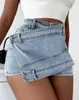 Jeans da donna grandi pantaloni a largo a largo aree alta a-line. Riepilogo Shind shorts smart smart denim.Fashion Ins