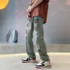 Jeans angustiados para homens na primavera e verão, versão coreana do harajuku no Instagram da moda larga de hip-hop largo de hip-hop calças longas de perna larga