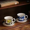 Canecas Ahunderjiaz pintadas de café cerâmica e pires de pires no estilo de nicho vintage drinques domésticos decoração de casa