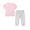 Ensembles de vêtements pour bébés d'été Barmber Bamboo Vêtements de poche de poche ronde Tops de poche et pantalon décontracté 2pcs Tenues pour nourrissons 3 mois -3 ans