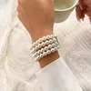 チャームブレスレットIngesight.Z Luxury Multilayer Imitation Pearl Beaded Wide Cuff for Simple Bangles Party Birthday Gifts