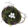 Figurines décoratives 1 Set Vine Bird Nest Creative Rattan Ornement Decoration avec 5pcs Oeufs de simulation pour le balcon de patio de jardin