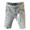 Purple Summer Denim Shorts Light Men's Ripped Stretch High-End Spray-Painted Vintage Patch Casual Quarter Pants