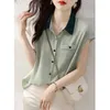 Women's Blouses Fashion Lapel Button All-match Short Sleeve Chiffon Shirts Women Clothing 2024 Summer Loose Casual Tops Office Lady