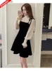 S-4XL Tweedelige kleding Outfits voor vrouwen schattige Koreaanse stijl Kerstmis rood shirt Vestidos Black Bling Sheer Mesh Little 240418