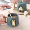 Tassen Keramik kreative personalisierte süße Tasse mit Deckellöffel Familie Paar Kaffeetasse Shiba Inu J240428