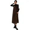 Sıradan Elbiseler Yzjnh 2024 Sonbahar Kore Edition Gevşek Katı Spagetti Kayış Tonu Kadife Elbise Örme Üst İki Parça Set Büyük