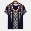 Summer Mens Vintage Tshirt African Tradition Stripe Printed Ethnic Style T Shirts Street Oneck Short Sleeve Holiday Tees Tops 240425