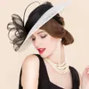 FS Sombreros de fascinador de mosaico en blanco y negro para la iglesia de boda Sombreros Sinamay con sombrero de bownot Fedora Tea Party 240412