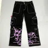 Y2k cargo pantalon femmes ins mode harajuku tendance jeans femmes modèles imprimés streetwear décontracté jeans noirs hip hop femmes 240425