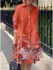 Casual Dresses Women's Floral Printed V Neck Long Fall Fashion Sleeve Temperament Shirt Dress Lapel Pockets Oversized Maxi