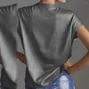 女性のブラウス女性ルースフィットTシャツスパークリングスタンドアップカラーカジュアルソリッドカラーTシャツのストリートウェアスタイル