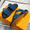 Vrouwen in elkaar grijpen C glijbanen sandalen platte slippers denim strand rubber script geborduurde canvas zomer herfst muildieren buiten zaad schapen luxe abrikoos abrikoos twintig