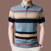 Homens de moda Camisas pólo listradas de verão Button Slave Knit Pullover de lapela Business Casual mass de roupas soltas 240423