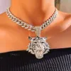 Halsketten Punk Hip Hop Hop Out Crystal Tiger Anhänger Chunky Miami Cuban Link Kette Halskette Zirkon Choker für Frauen Männer Schmuck 230821