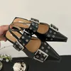 Kvinnor platt med skor designer lyxiga spänne mode damer lägenheter skor slingback pekade tå casual kvinnliga sandaler mulor 240425