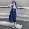 Clothing Sets Girl's Denim Strap Skirt Korean Version Children's Spring Style Western-style Striped Shirt Vest Dress Trend