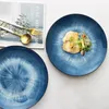Zestawy naczyń stołowych japońska retro płaska talerz 10-calowy niebieski gradient wysokiej jakości zachodnia wysokiej jakości potrawy stek domowy