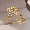 Wedding Rings Irregular Stainless Steel Flower Rings For Women Gold Plated 12 Months Ring Couple Wedding Aesthetic Jewelry Free Shipping Gift