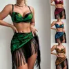 Novo maiô sexy de borla para mulheres, biquíni de três peças de maiô