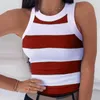 Women's Blouses Women Summer Vest O-neck Sleeveless Slim Fit Striped Print Tank Tops High Elastic Sexy Digital