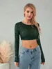 Women's Full Sequin Cropped Tops Long Sleeve Round Neck Show Navel Glitter Sparkle Party Blouses 240420