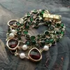 Yygem 4 Strands Cultured White Pearl Green Crystal Bracelet Beasary Bearletry 240419