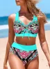 Zet nieuwe zomer met hoge elastische bikini set vintage sfeer sfeer streep print tweedelig tanktop sexy dames strand zwempak s5xl