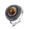 Band Rings Retro textured circular 8MM natural tiger eye ring womens gemstone S925 sterling silver engagement ring exquisite jewelry gift Q240427