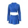 Two Piece Dress Women Elegant Blazer Skirt Suits Turn-Down Blazers Tops plisado 2024 Oficina de moda Lady High Street