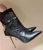 Winter Elegant Design Metal lock decoration Calf leather High heel boots side zip shoes pointed Fashion BootsToe stiletto Ankle booties shoe women tom fords boot Box