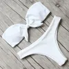 Kvinnors badkläder Kvinnor Bikini Sexig brasiliansk uppsättning Polka Dot Print Tie Knot Front Baddräkt Högskuren ben Axeless Push Up Bathing Suit