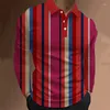 Men's Polos Fashion Polo Shirt 3D Thin Line Stripe T-Shirt Top Summer Long Sleeve Colorful Pattern Tee Casual Male Clothes