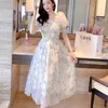 Summer White Szyfonowa długa sukienka swobodna impreza kwiatowa eleganckie bajkowe sukienki z krótkim rękawem dla kobiet słodkie ubrania 20044 240424