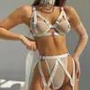 Beha's stelt Pittige Girl's Sexy Hollow Out transparant kanten ondergoed met kousenbanden en nekband 3-delige set milieuvriendelijke verpakking