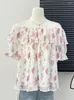 Women's Blouses One-word Collar Woman Plus Size Sweet Little Flower Female Shirt 2024 Spring Trendy Long Sleeve Tops