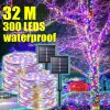 Decorações Ano Novo Lâmpada solar LED ao ar livre 7m/12m/22m/32m String Lights Fairy Waterproof for Holiday Christmas Party Garlands Garden Decor