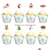 Inne imprezy imprezowe 24/48pcs Cartoon Christmas Cake Topper Santa Claus Tree Cupcake na rok Noel Navidad D Dhwh7