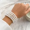 チャームブレスレットIngesight.Z Luxury Multilayer Imitation Pearl Beaded Wide Cuff for Simple Bangles Party Birthday Gifts