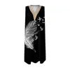 Casual jurken Floral Boho Beach Summer For Women Trendy Mouwess Lace V Neck Loose Tank Dress Elegant Ladies Holiday Party