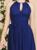 Women Royal Blue Halter Hollow Out Chiffon Bridesmaid Dresses Gorgeous Long Prom Draped With Bow Belt Maxi Gowns Formal Evening 240424