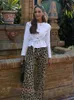 Mode leopardtryck byxor för kvinnor casual lösa flares fickor chic byxor kvinnlig 2024 vår streetwear all-match byxa 240420