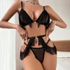 Bras stelt sexy kwastje lager lingerie exotische kostuums vrouw 3 stuks mesh pure erotisch ondergoed set transparant intiem pak