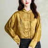 Blusas femininas camisas de cetim primavera/verão estilo chinês mangas longas de mangas longas femininas de moda de moda ycmyunyan