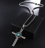 Fashion- Natural Black Blue Turquoises Pendant Halsband Män vintage rostfritt stål Religiös Jesus Crucifix Manliga smycken5833798