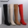 Boots Ochanmeb Mulheres reúnem a plataforma Over-the-Knee Square High Heels Zipper Amarra Cruzada de Toe de Grande dimensionamento O outono do inverno